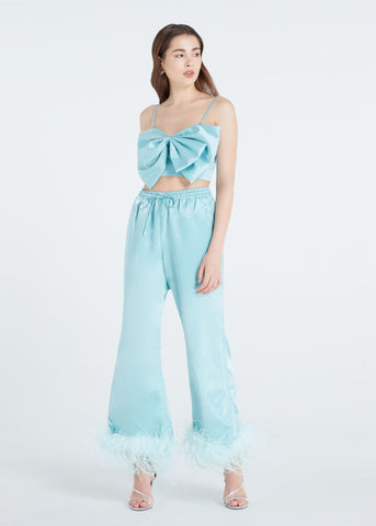 SGinstar Tia turquoise blue bow top and feathers boas pants  for women