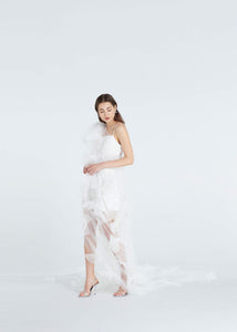 Brodie white bow tulle long tail dress for  women