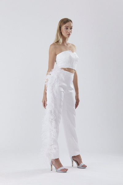 SGinstar Jaclyn White Ostrich Feather Boa Pant