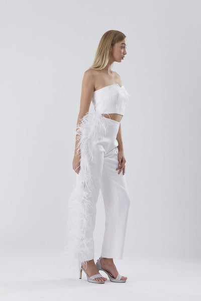 SGinstar Jaclyn White Ostrich Feather Boa Pant